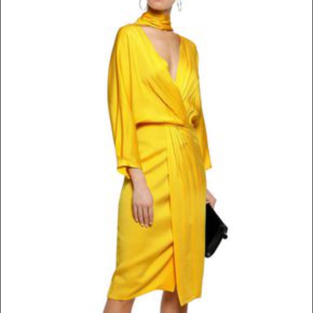 Diane furstenberg yellow silk front twist dress